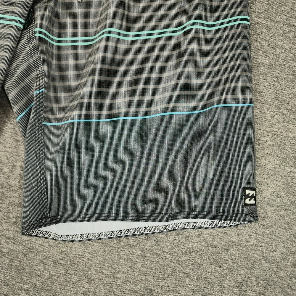 Billabong Board Short 28x11 Men Recycler All Day Pro Stripe Gray Aqua Flat Front